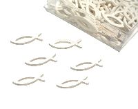 Streuartikel WEISS-VINTAGE   52340004 Fisch  4cm  72 Stück Holz
