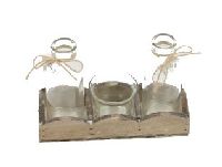 Holztablett Lovely GRAU 22-5638 mit Herzanhänger 19x7cm 2xFlasche 1xTeelichtgla