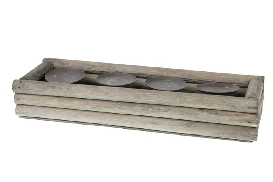Kerzenhalter Driftwood GRAU-WASHED 36176  Ø80mm 45x15x8cm 4xMetallkerzenteller