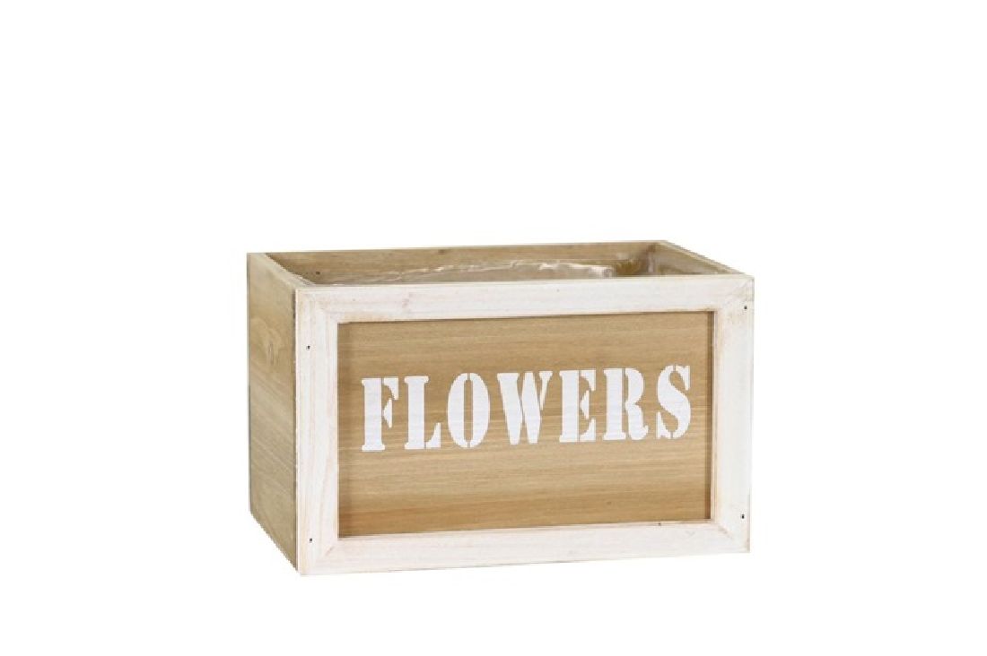 Holzkiste FLOWERS WEISS-NATUR 43750 18x14x13cm mit Folie