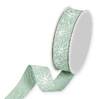 Band Blüten mit Leinenkante mint-weiß 1358 128 B:25mm L:18m